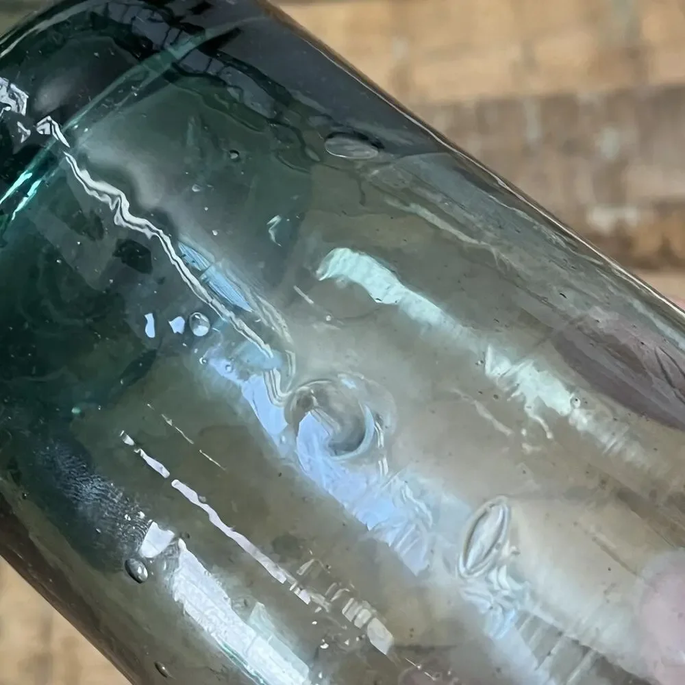 Hand blown Glass Tumblers Set of 4 Clear Teal Blue Bubble Design